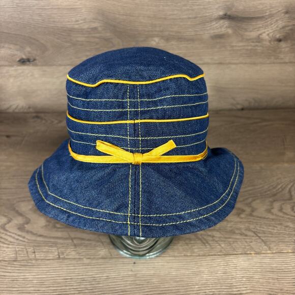 Preston & York Bucket Hat Cap Women's One Size Denim Blue Yellow Lace - Picture 4 of 11